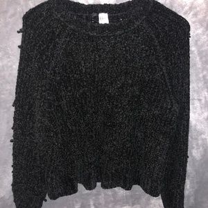 Black Knit Distressed Cropped Sweater